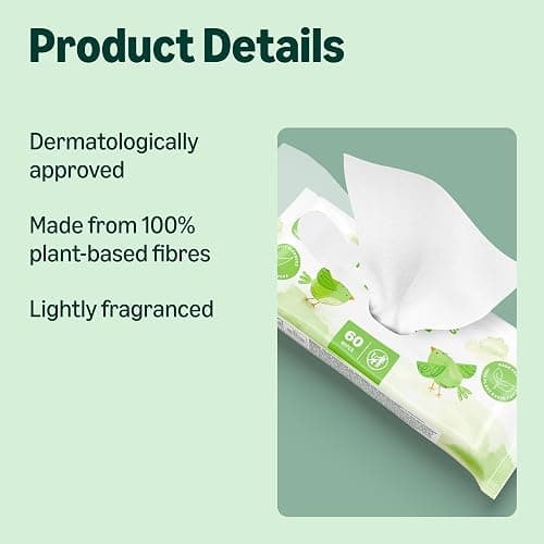 by Amazon Fresh Baby Wipes, 360 Wipes, 6 Pack of 60, Plant-Based Wipes Without Plastic thumbnail 2