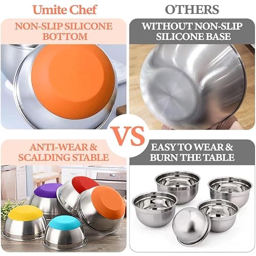 Umite Chef Mixing Bowls with Airtight Lids Set, 8PCS Stainless Steel Nesting Bowls Set, 3 Grater Attachments & Non-Slip Bottoms, Size 5, 4, 3.5, 2, 1.5QT for Baking & Mixing(Colorful) thumbnail 3