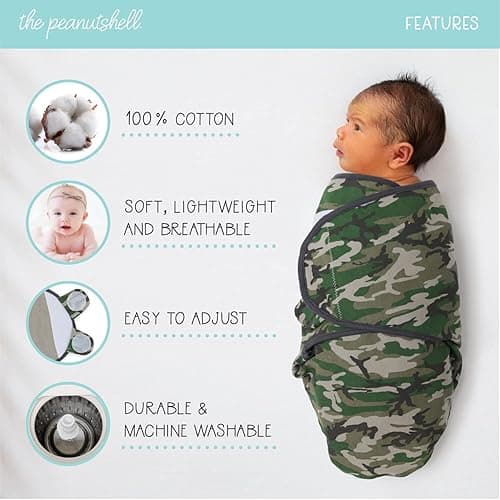 The Peanutshell Swaddle Set for Baby Boys - Camo & Elephant - 3 Pack (Small/Medium | 0-3 Months) thumbnail 4