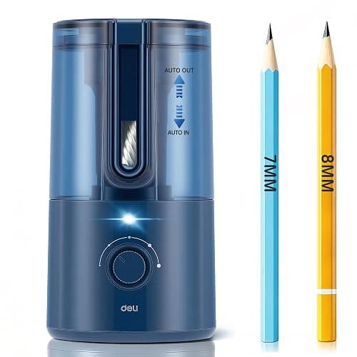 Deli Electric Pencil Sharpener, Fully Automatic Pencil Sharpener for 6.9-8mm No.2 & Colored Pencils, Auto in & Out, Rechargeable Hands-Free Sharpener for Classroom, Home, Office, Blue - Image 1