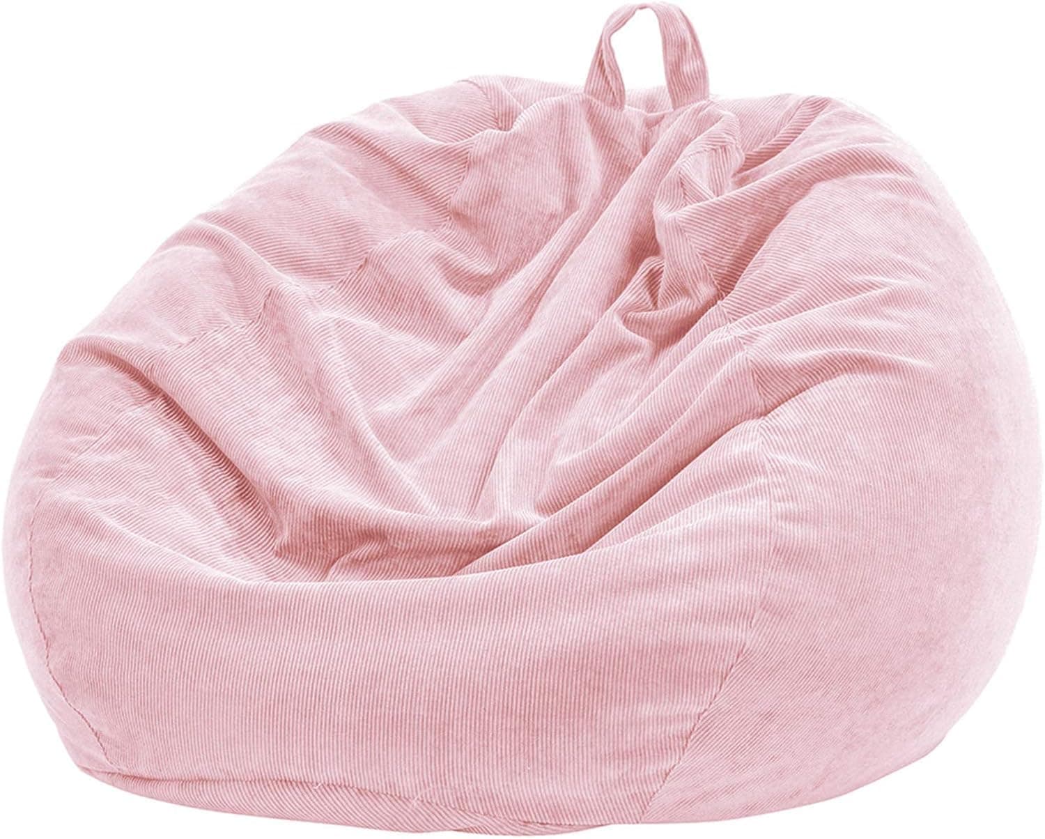 Nobildonna Bean Bag Chair Cover (No Filler) for Kids and Adults. Extra Large 300L Beanbag Stuffed Animal Storage Soft Premium Corduroy - Large(Cover Only) - Pink - Image 1