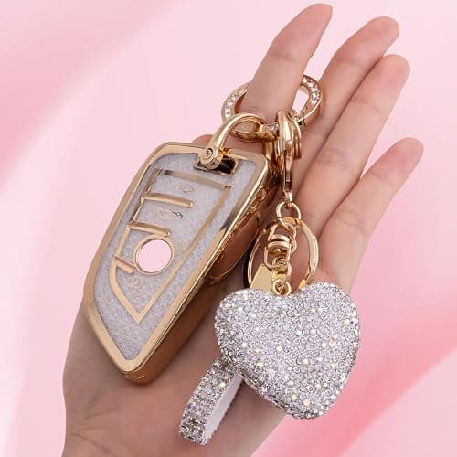 Meruns Compatiable with BMW key fob cover with Diamond Bling Keychain, Car Accessories Key holder Shell Compatiable with BMW X1 X2 X3 X5 X6 X7 GT and Series 2 3 4 5 6 7 8,Gold Clear thumbnail 2