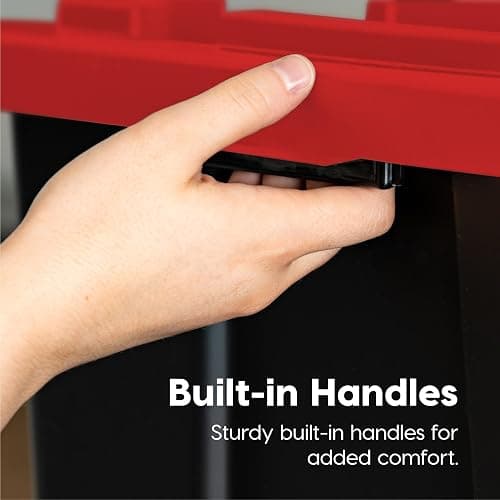 IRIS USA 27 Gallon Heavy Duty Truck Bed Toolbox Storage Tote Bins with Lids, 4 Pack - Made in USA, Tough Snap On Lockable Lid Stackable Industrial Tubs, Garage Organization Reusable Box - Red thumbnail 7