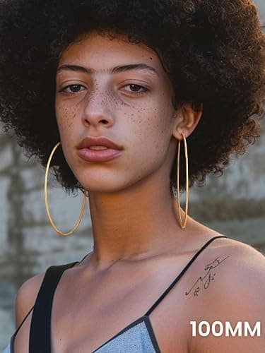KeyStyle Gold Hoop Earrings for Women, Stainless Steel Hoops Earring Lightweight Loops, 2 mm Thick Hypoallergenic Circle Endless Thin Hoop (20/30/40/50/60/70/80/90/mm) thumbnail 2