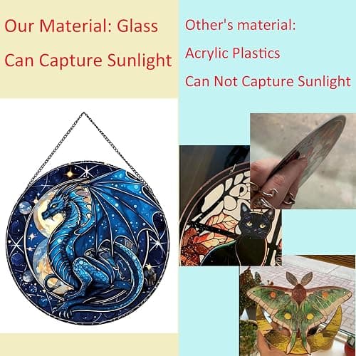 Payutou Celestial Dragon Pattern Suncatcher Stained Glass,Hanging Stained Glass for Windows,20cm/7.87inch Sun Catcher Garden Hangings Ornaments Halloween Fall Christmas Decor for Home thumbnail 5