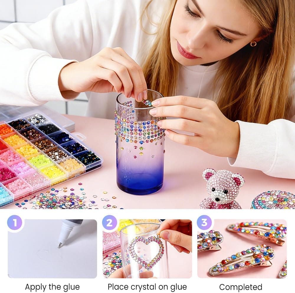 40000Pcs 40 Colors Jelly Rhinestones for Bedazzling, Multicolor 3mm Crystal with 3Pcs 10ml B7000 Jewelry Glue for Bedazzled Nail Art Crafting Makeup (40 Colors) thumbnail 5
