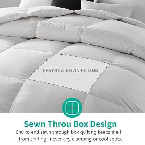APSMILE Queen Size Feathers Down Comforter - Ultra Soft All Seasons 100% Organic Cotton Feathers Down Duvet Insert Medium Warm Quilted Bed Comforter with Corner Tabs (90x90,Ivory White) thumbnail 6