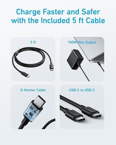 Anker MacBook Charger, Compact and Foldable 100W USB C Charger for MacBook Air, Samsung Galaxy, iPhone 17/16 Series, iPad Pro, and More, 5FT USB C Cable Included thumbnail 6