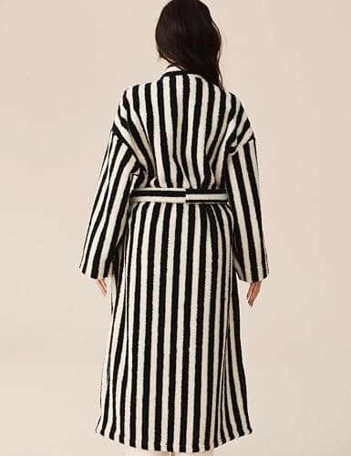 Arssm Womens Striped Fluffy Robe Long Plush Bathrobes Fuzzy Warm Cozy Thick Oversized Loungewear Maxi Robe thumbnail 6