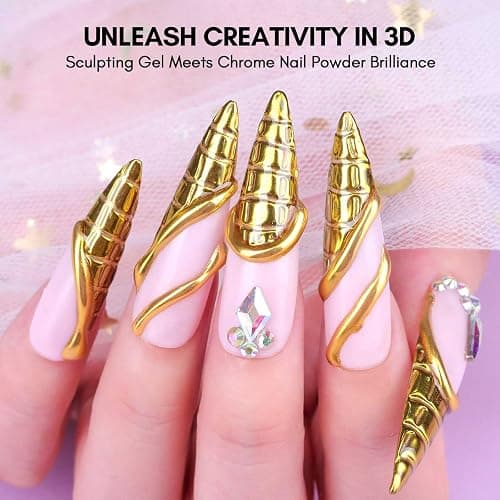 Makartt 3D Nail Gel and Chrome Nail Powder Kit, Sculpting Gel for Nail Art, 15g DIY Craving Gel, No wipe 3D Molding Gel and Metallic Chrome Powder Set for Nails Decoration Manicure Pedicure Use - clear & chrome thumbnail 5
