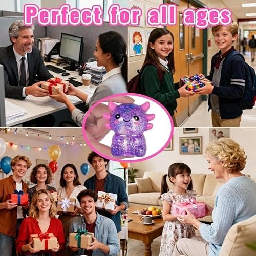 Djyxoglyn Axolotl Squishy Stress Relief Toy – Glitter Fidget Toy Cute Squeeze Toy for Kids & Adults, Sensory Anxiety Relief Squishy Toy, Party Favor Desk Fidget (Purple Sitting Style) thumbnail 5