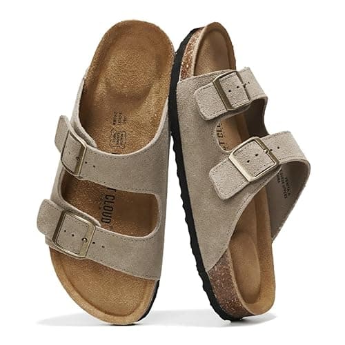Project Cloud Genuine Leather Flat Sandals Women 2025 Beach Essentials Womens Sandals Memory Foam Vacation Essentials Slides for Women Footwear (Venita) - Image 1