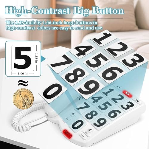 Large Number Phones for Seniors, Large Button Phones for Seniors | 110dB Extra-Loud Ringer, Adjustable Volume, 3 One-Touch Speed Dial, Visually Impaired, Hearing Impaired Landline Phone thumbnail 2