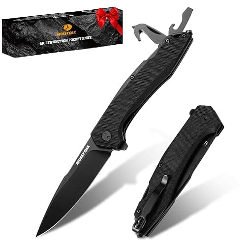 Mossy Oak Folding Pocket Knife with Clip, 3.5" D2 Steel Blade G10 Handle, Small EDC Knife with Glass Breaker, Rope Cutter, Bottle Opener, Screwdrivers for Camping, Survival, Hiking, Outdoor Use - Image 1