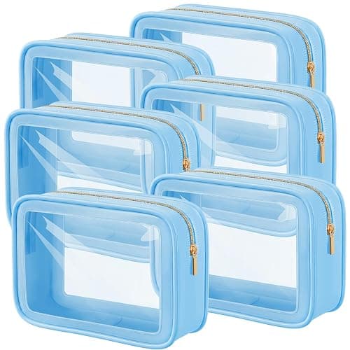 Hsei 6 Pcs Clear Makeup Bags Diaper Bag Organizer Travel Toiletry Bags with Zipper Clear Cosmetic Organizer Car Storage Pouch Bridesmaid Gift for Women Beach Vacation (Blue) - Image 1