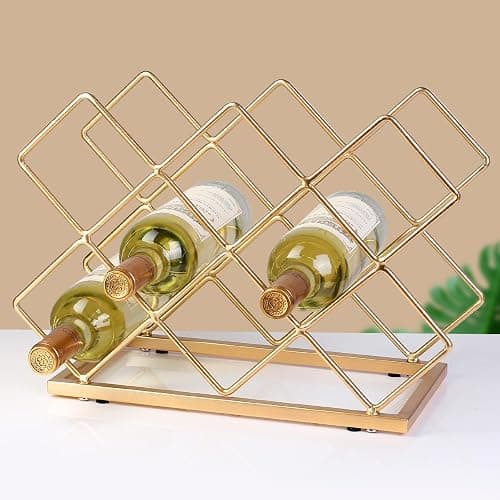 Drincarier Countertop Wine Rack - 10 Bottle Freestanding Modern Gold Metal Small Wine Rack - Tabletop Wine Holder Stand for Cabinet, Pantry, Wine Bottle Storage… thumbnail 2