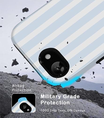 Amzfield Compatible with iPhone 16e/17e Case Cute Striped Aesthetic for Women Girls Simple Chic Girly Dual Layer Hybrid Protection Elegant Case for iPhone 16e for iPhone 17e-Blue thumbnail 5