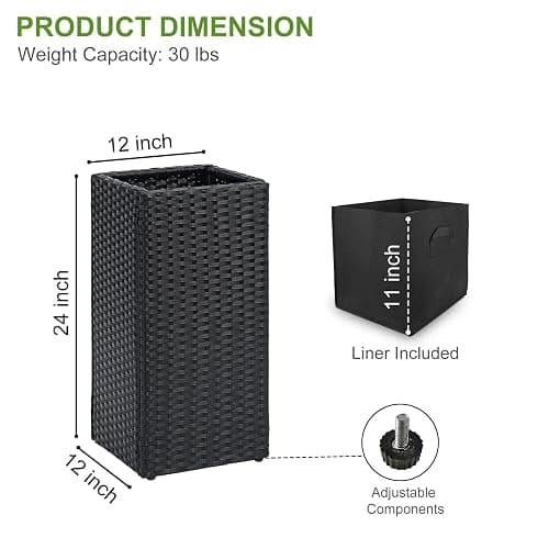 LEWIS&WAYNE Set of 2 Tall Planters for Outdoor Plants Handmade 24'' Wicker Tall Square Planter Box with Removable Liners Modern Planter for Indoor Outdoor Garden Patio Front Porch - Black thumbnail 3