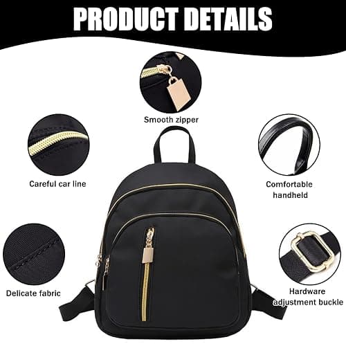 MLPKOI Small Backpack for Women, Mini Backpack School Bag for Girls Casual Daypacks, Ladies Fashion Casual Schoolbags, Small Black Backpacks, Shoulder Bags with Front Pocket for Daily Travel thumbnail 3