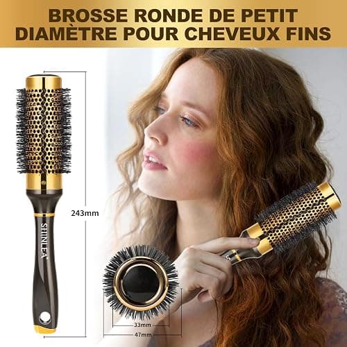 Brosse Cheveux Bouclés - Shinlea Brosse Ronde 33 MM Pour Cheveux Court Femme, Anti-Traction, Coiffant Et Séchant, Ajoutant Du Volume Et De La Brillance Pour Les Cheveux Fins thumbnail 8