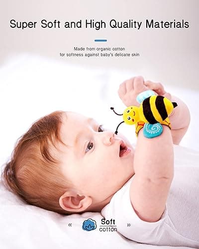 Infinno Baby Wrist Rattle Socks and Foot Finder Set, Perfect Baby Toys for 0-12 Months Newborn Boys and Girls As Shower Gifts, Garden Bug Series thumbnail 2
