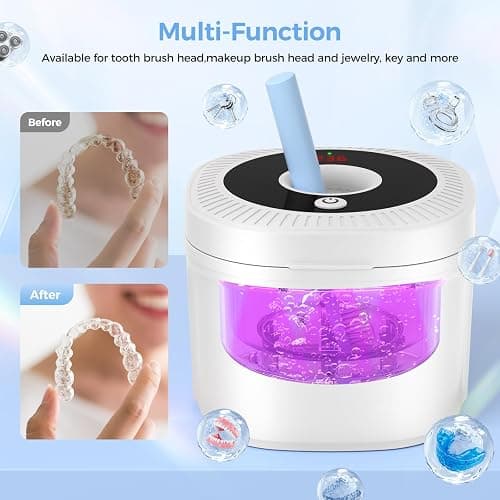 Ultrasonic Retainer Cleaner, Upgraded 48kHz Dental Cleaner Machine for Braces, Mouth Guard Cleaner, Toothbrush Heads, Jewelry, 4 Modes Retainer Cleaner with 200ML Capacity (White) thumbnail 5