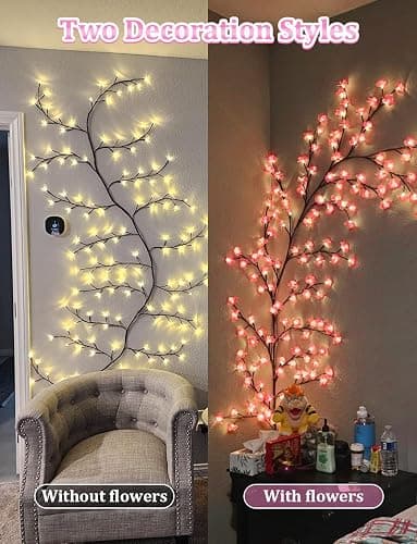 FIALAME Cherry Blossom Lights for Bedroom Wall Decor, 4FT 48 LED DIY Cherry Blossom Decorations,LED Blossom Tree Flower Lights,Pink Aesthetic Room Decor,Remote Timer,8 Lighting Modes thumbnail 5