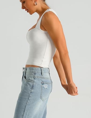 HOYAYO Women's Slim Fit Double-Layer Tank Top Square Neck Sleeveless Basic Fitted Tee Shirt thumbnail 5
