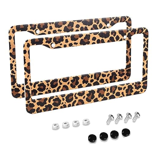 Leopard Print License Plate Frames Cheetah Print car Accessories Leopard License Plate Covers Cheetah License Plate Holders tag Frame for Women 12.3 X 6.3 Inch - Image 1