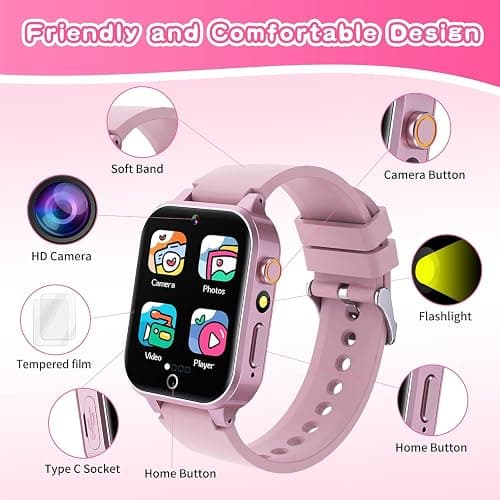 Kids Smart Watch Gift for Girls Age 5-12, 39 Games HD Touch Screen Watches with Video Camera Music Player Pedometer Flashlight 12/24 hr Educational Toys Birthday Gifts for Girls Ages 7 8 9 10 thumbnail 7