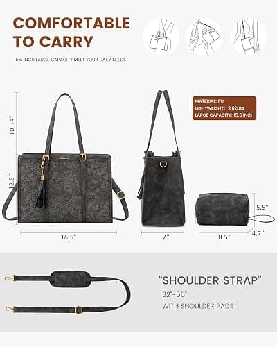 Vintage Leather Work/Laptop Tote (15.6 inch, Mud Gray) thumbnail 5