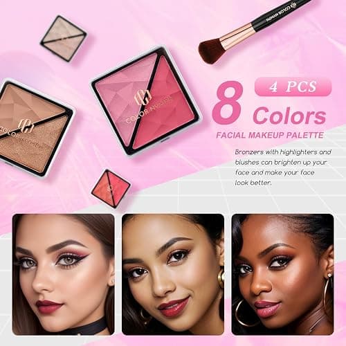 Color Nymph Starter Makeup Kit for Tweens Girls, Train Case for Women Full Kit with Eye Shadow, Lipstick, Blush, Brushes, Lipgloss, Mascara, Brow Wax and Mirror Pink Full Starter Cosmetics Set thumbnail 4