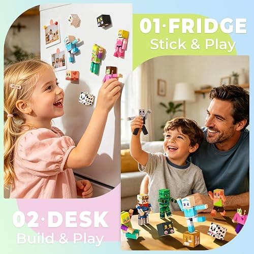 20 Pcs Magnetic Action Figures Playset, Magnetic Building Block Animal Cartoons Toys with Magnetic Cubes, 360° Rotating Arms and Legs, Creative Play Set for Kids 6+, Birthday Gifts for Boys Girls thumbnail 6
