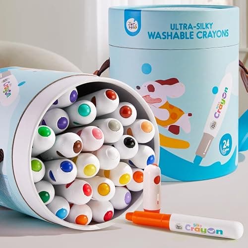 Jar Melo Jumbo Washable Crayons for Toddlers, 24 Colors Ultra-Silky Washable Crayons with 108 Free PDF Coloring Pages, Unbreakable and Easy to Hold, Safe Art Supplies for Kids Ages 1-2 2-4 4-8 - Image 1