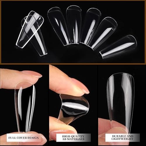 Clear Coffin Nail Tips, Teenitor Long Coffin Nails Full Cover, 600pcs Clear Fake Nails Ballerina False Nails Press On Nails, Glue On Nails, Acrylic Nail Clipper, Nail Stand for DIY Fake Nails thumbnail 9