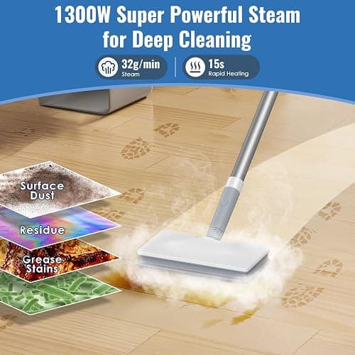 FEPPO Steam Mop & Handheld Steam Cleaner for Home and Floor Cleaning, 15s Heat-Up, 230°F Powerful Steamer with 10-in-1 Multi-Purpose Attachments for Floors, Hardwood,Tiles,Grout,Windows,Kitchen,Bath thumbnail 3