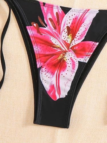 SEGT Women's 2 Piece Floral Print Halter Neck Tie Bikini Set Triangle String Thong Swimsuit Summer Bathing Suits for Women thumbnail 4