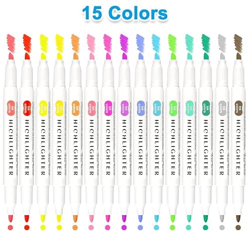 Funnasting Highlighters Pens, 15 Colors Mild Highlighters, Dual Tip Colourful Highlighter, Pastel Marker Set, Stationary Supplies Perfect for Highlighting, Underlining and Colouring thumbnail 3
