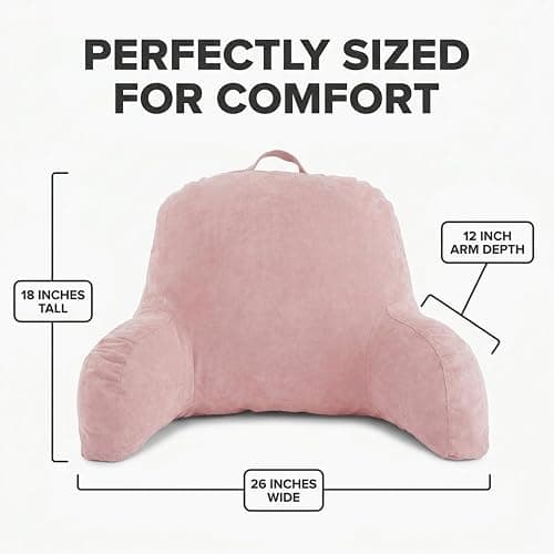 Microsuede Bed Rest - Backrest Pillow with Arms - Bed Rest Pillow - Reading Bedrest Lounger - Sitting Support Pillow - Soft But Firmly-Stuffed Fiberfill - Reading Pillow, Pink thumbnail 2