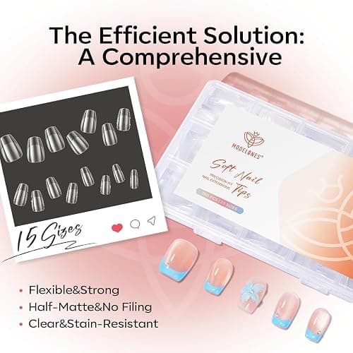 Modelones Extra Short Coffin Nail Tips 360pcs Clear Press On Nails Soft Gel | Clear Fake Nails Press On Full Cover Half Matte Acrylic Gel Tips for Extension Salon 15 Sizes thumbnail 9