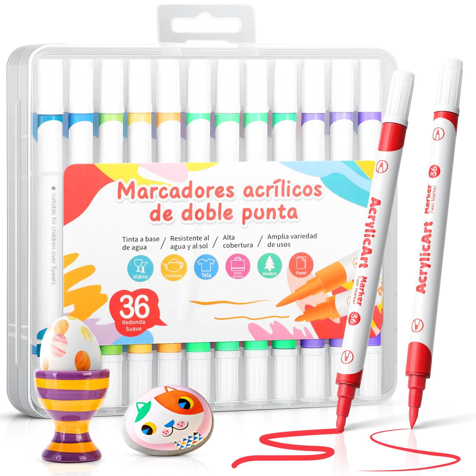 36 Colores Marcadores de Pintura Acrílica de Doble Punta Tinta de Secado Rápido Colores Brillantes Resistentes al Agua y al sol Fáciles de Llevar Aplicables en Papel Vidrio Cerámica y Más - Image 1