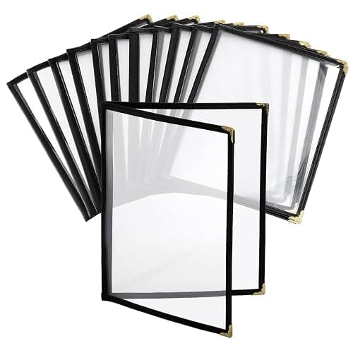 Nicunom 12 Pcak Restaurant Menu Covers, 8.5 X 11 Inch Menu Covers, 2 Page 4 View Transparent Menu Holders for Bar Cafe Restaurant, Double Stitched Edge - Image 1
