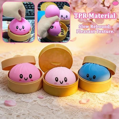Dumpling Squishies,Glitter Dumpling, Glitter Squishy with Box,Easter Basket Stuffers (Pink) thumbnail 4