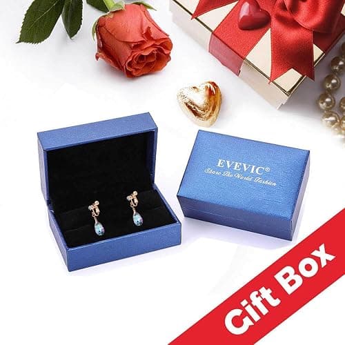 Teardrop Austrian Crystal Drop Clip On Dangle Earrings for Women Non Pierced 14K Rose Gold Plated Hypoallergenic Jewelry thumbnail 6