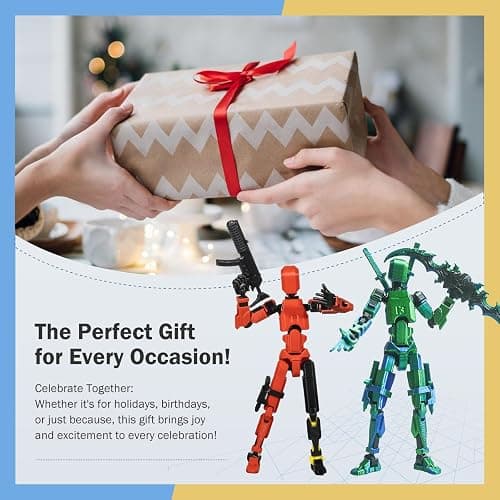 Nemoro Pre-Assemly 3D Printed 5.54'' Stick Tian 13 Action Figure, Multi-Jointed Robo13, Articulated T13 Desktop Decoration,12 in 1 Accessories, Best Birthday Festival Gift (Red Gold) thumbnail 6