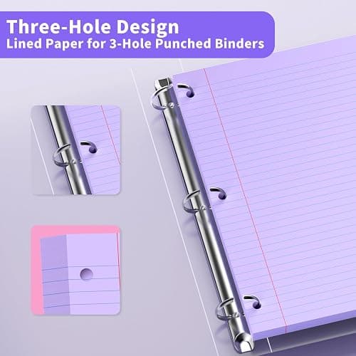 Purple Loose Leaf Paper 120 Sheets Purple Paper 8" x 10.5" College Ruled Paper Colored Notebook Paper 3-Hole Punched Lined Paper, 3 Ring Binder Paper 8 x 10.5 Filler Paper for School Office Supplies thumbnail 5