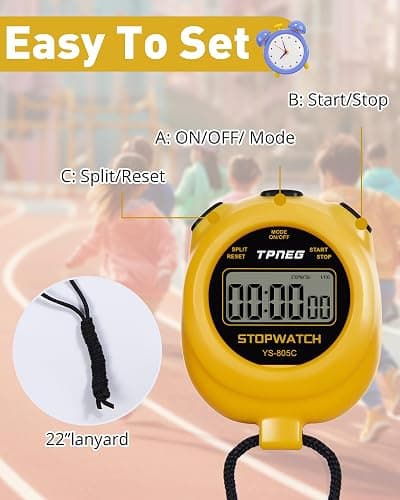 TPNEG Simple Stopwatch Timer - Easy to Use, Set Up, Read, and Carry - Large Display - On/Off, AAA Battery - Ideal for Coaches, Track and Field, Soccer Referees, Sports, Classroom thumbnail 3