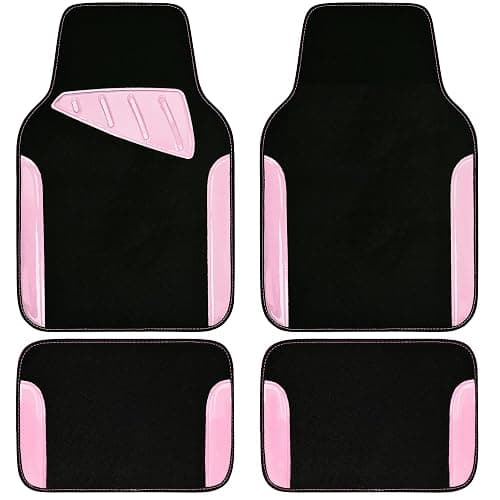 CAR PASS Jelly Waterproof Universal Fit Car Floor Mats, Girly Car Carpet Mats with Anti-Slip Nibbs Backing & Driver Heel Pad Fit for SUV, Vans, sedans, Cute car mats of 4pcs for Women (Pink) - Image 1