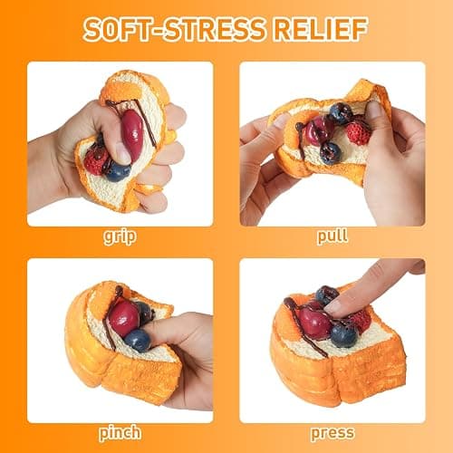 Flovyn - Squishy Toys, Taba Squishies Fidget Toys for Kids, Stress Balls for Adults, Sensory Toys for Autism, Squeeze Gifts, Anxiety Relief Party Favors for Girls & Boys (Fruit Toast) thumbnail 4