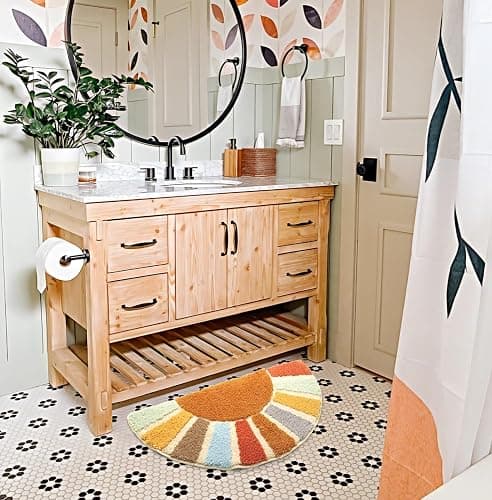DyeFury Sunrise Boho Bathroom Rugs,Half Circle Bath Mat Cute,Sun Bath Mats,Retro Bohemian Home Bathroom Decor,Small Colorful Fun Semi Round Shower Rug Non-Slip,Funny Washable Rug Bedroom 33"x18" thumbnail 4